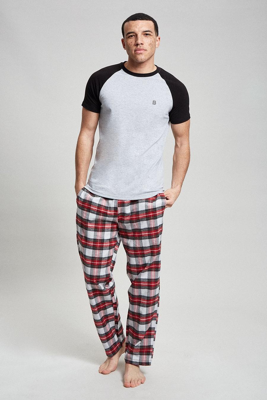 Grey Short Sleeve T-Shirt & Check Pyjama Set