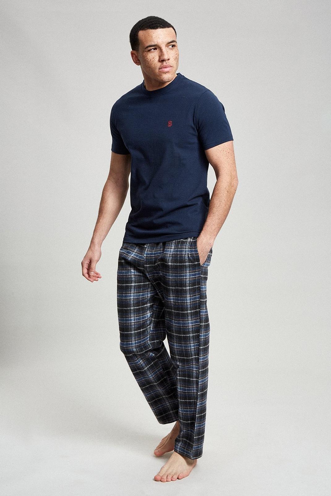 148 Navy Short Sleeve Tee & Check Pyjama Set image number 1