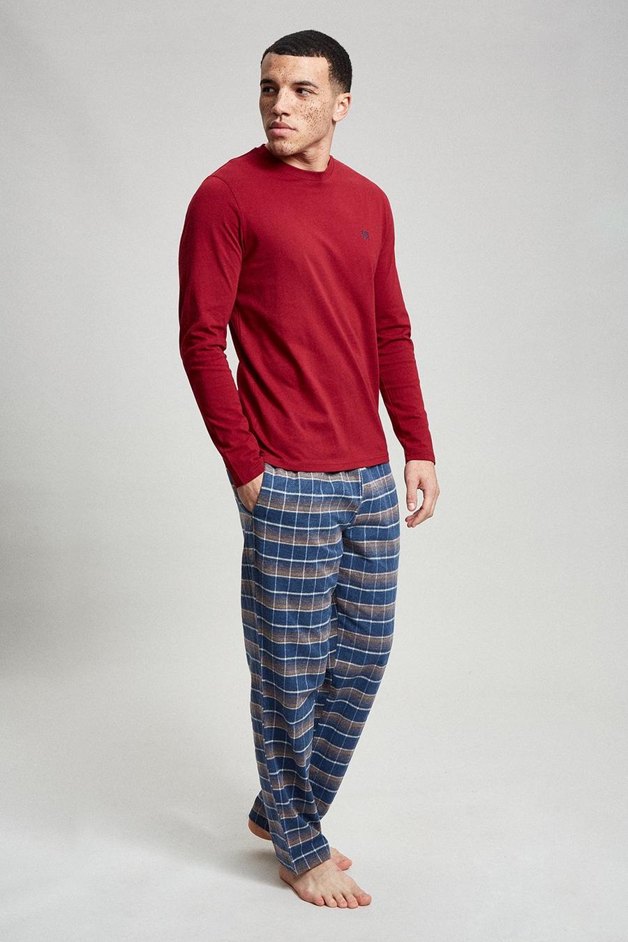 Burgundy Long Sleeve T-Shirt & Check Pyjama Set