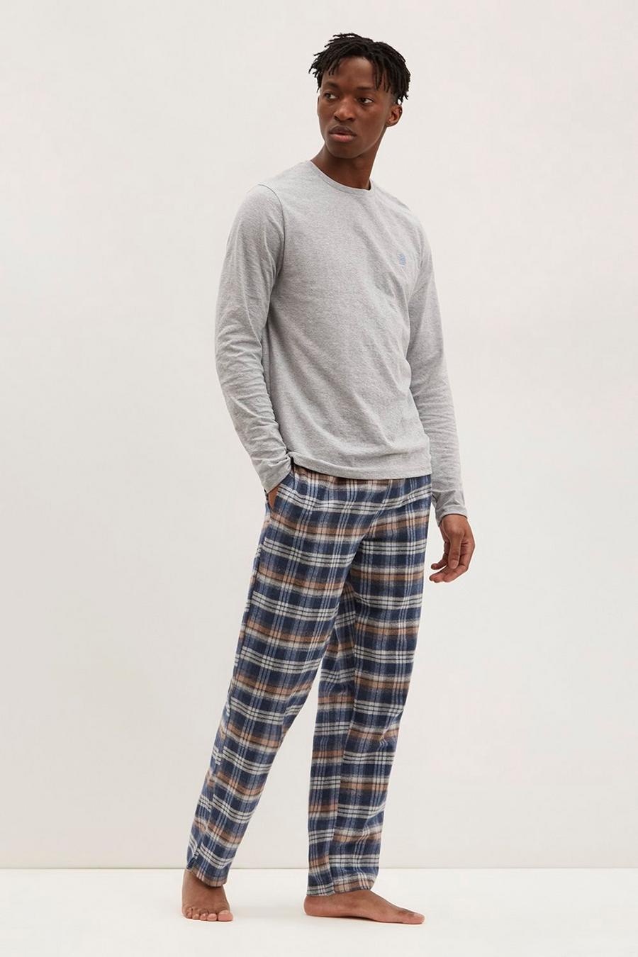 Grey Long Sleeve Tee & Check Pyjama Set