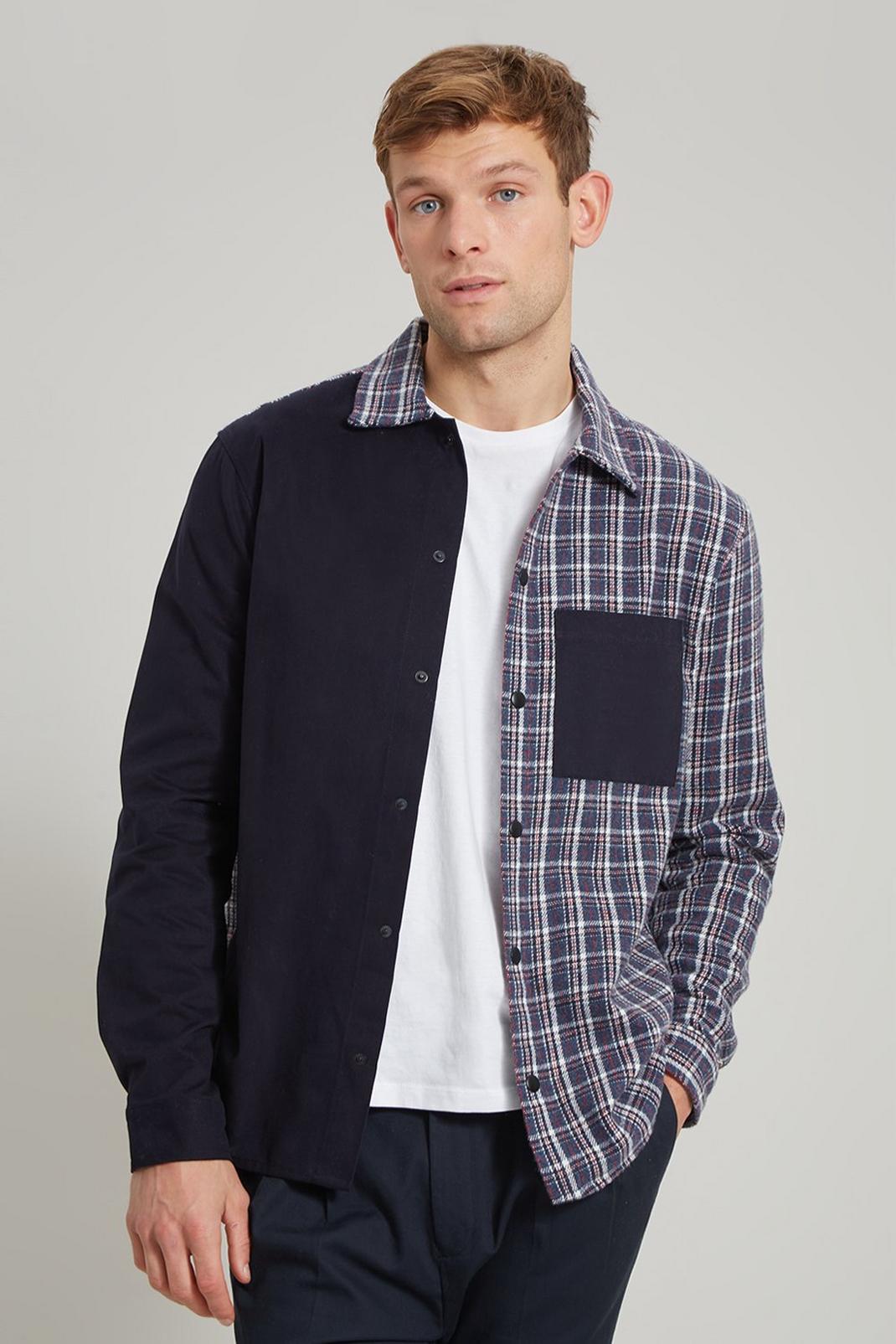 106 Check Overshirt With Contrast Panel image number 1