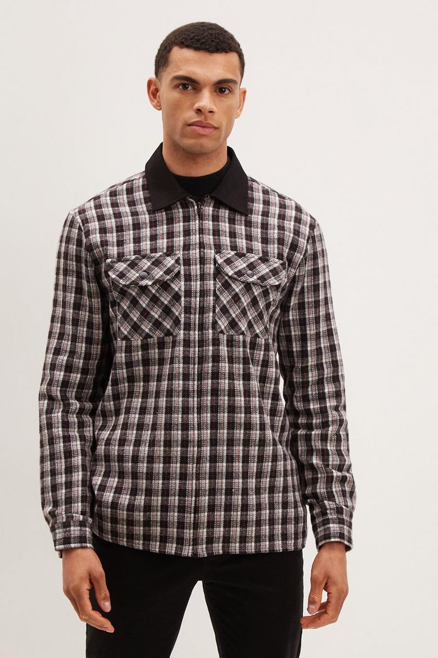 Relaxed Fit Check Zip Through Overshirt