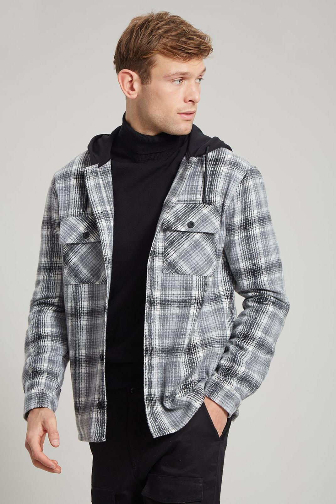 131 Hooded Check Overshirt image number 1