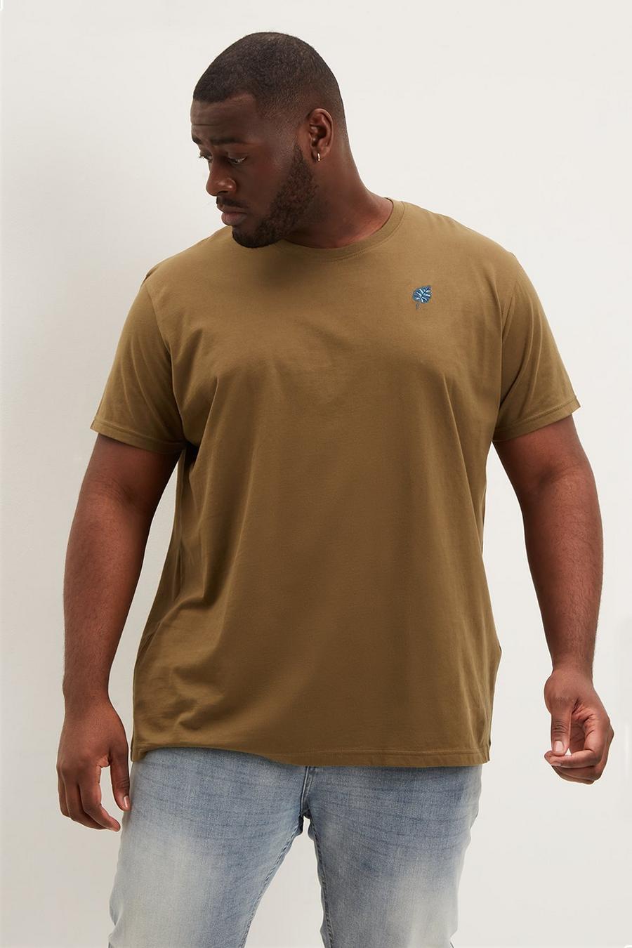 Plus And Tall Short Sleeve Regular Leaf Emb T-shirt 