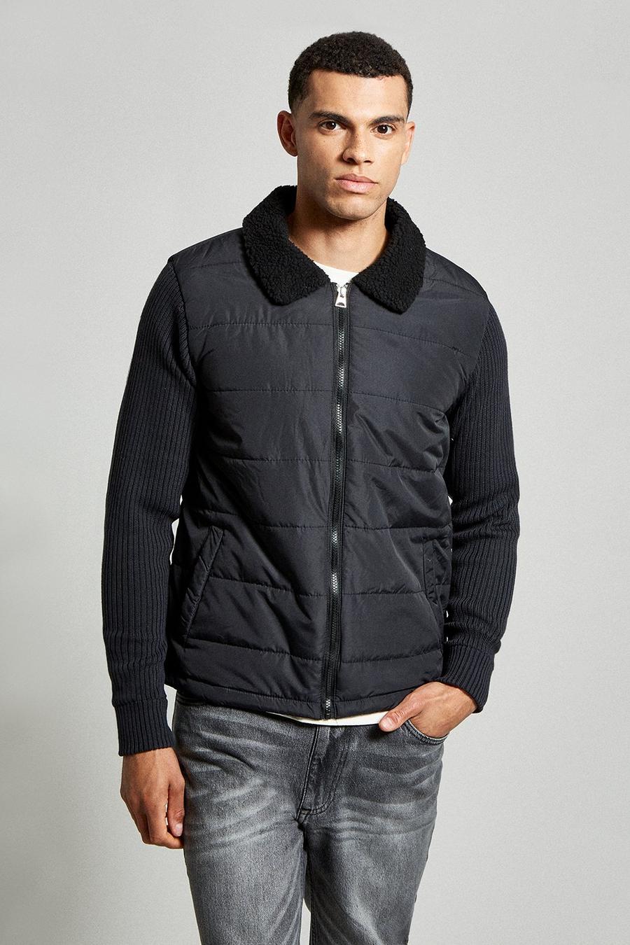 Black Hybrid Quilted Jacket Knitted Sleeve 1