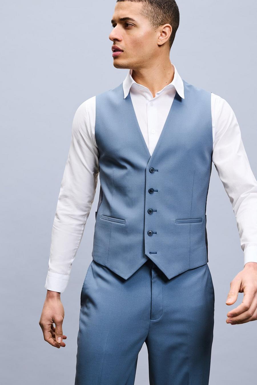 Slim Fit Blue Wrap Double Breasted Three-Piece Suit