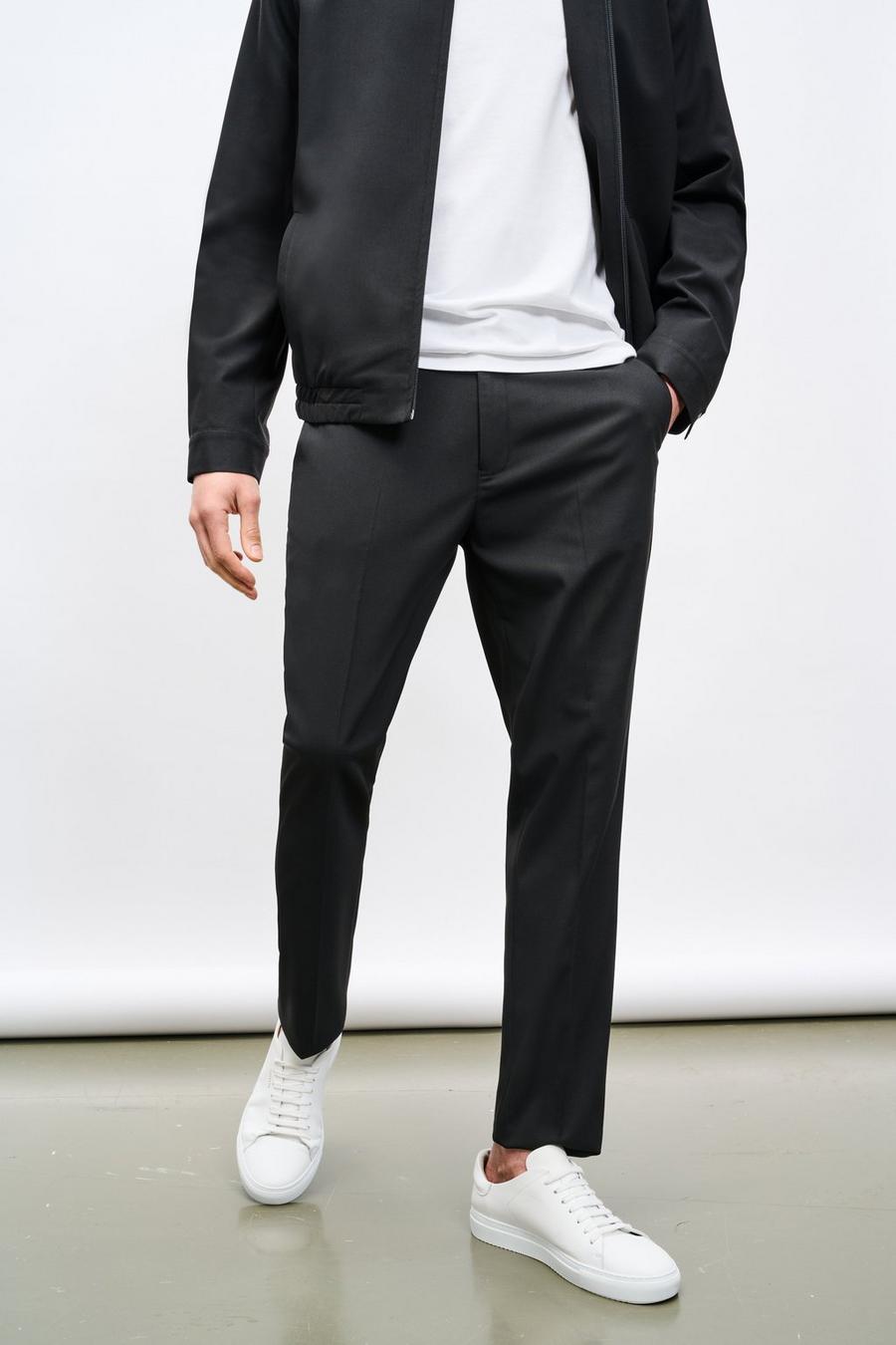 Slim Fit Black Elasticated Waistband Suit Trousers
