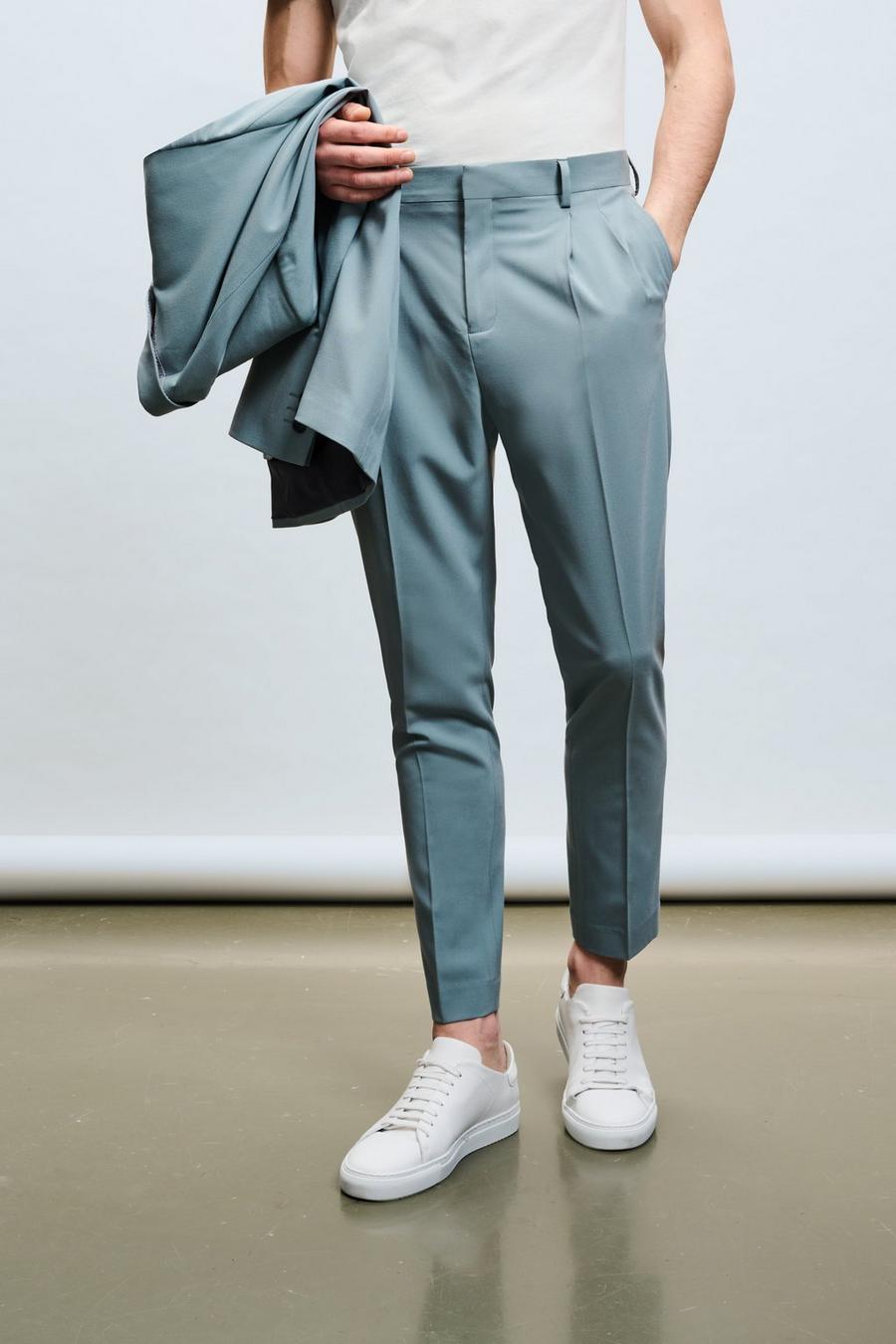 Tapered Fit Green Pleat Trouser