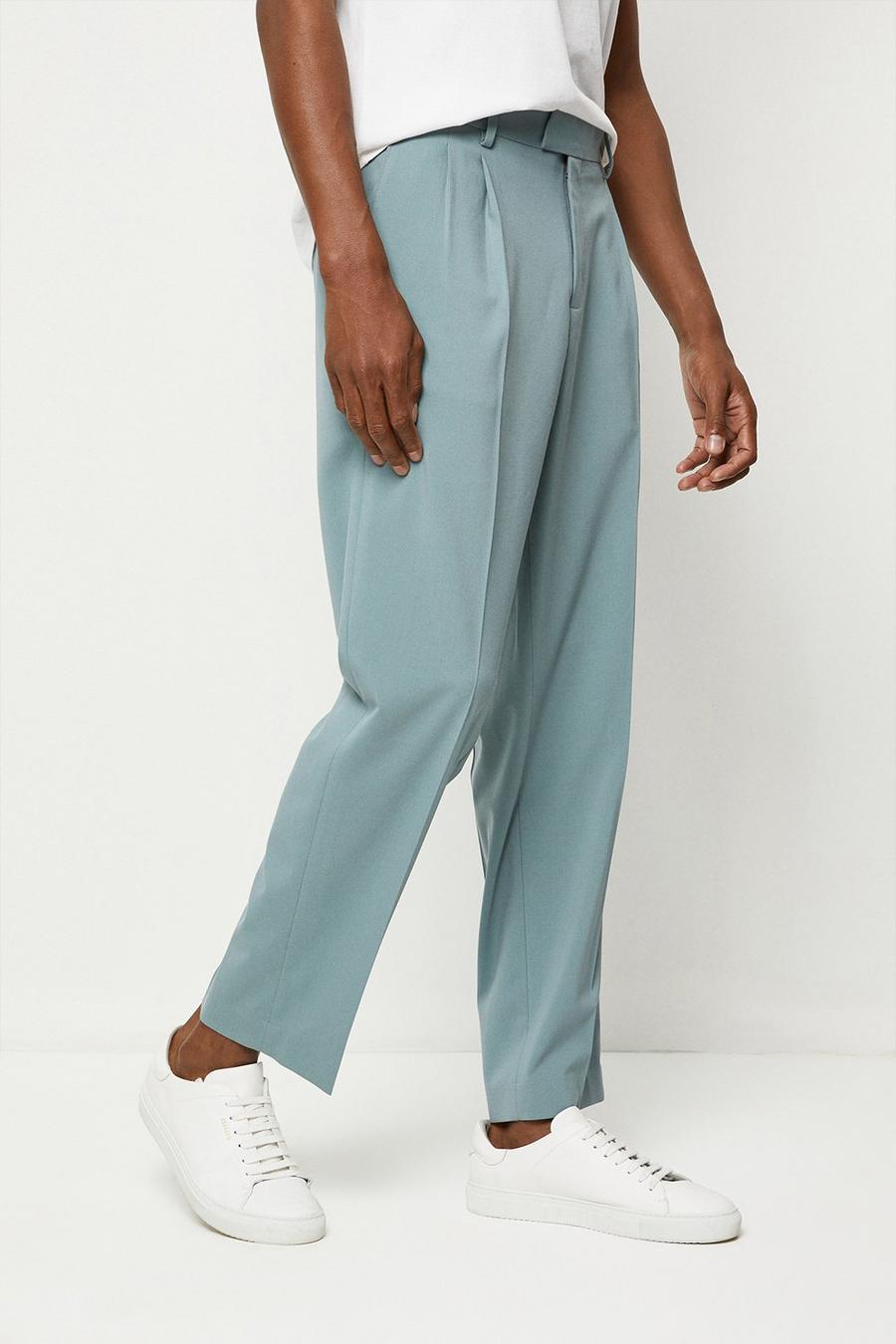 Relaxed Fit Green Pleat Suit Trousers