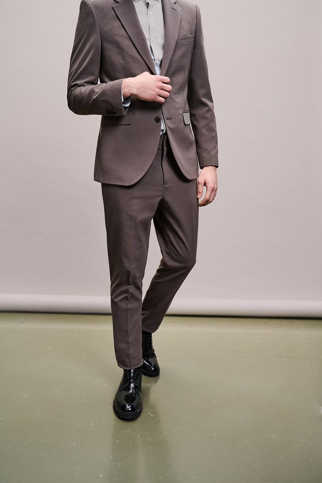 Purple Slim Fit Taupe Suit Trousers image number 1