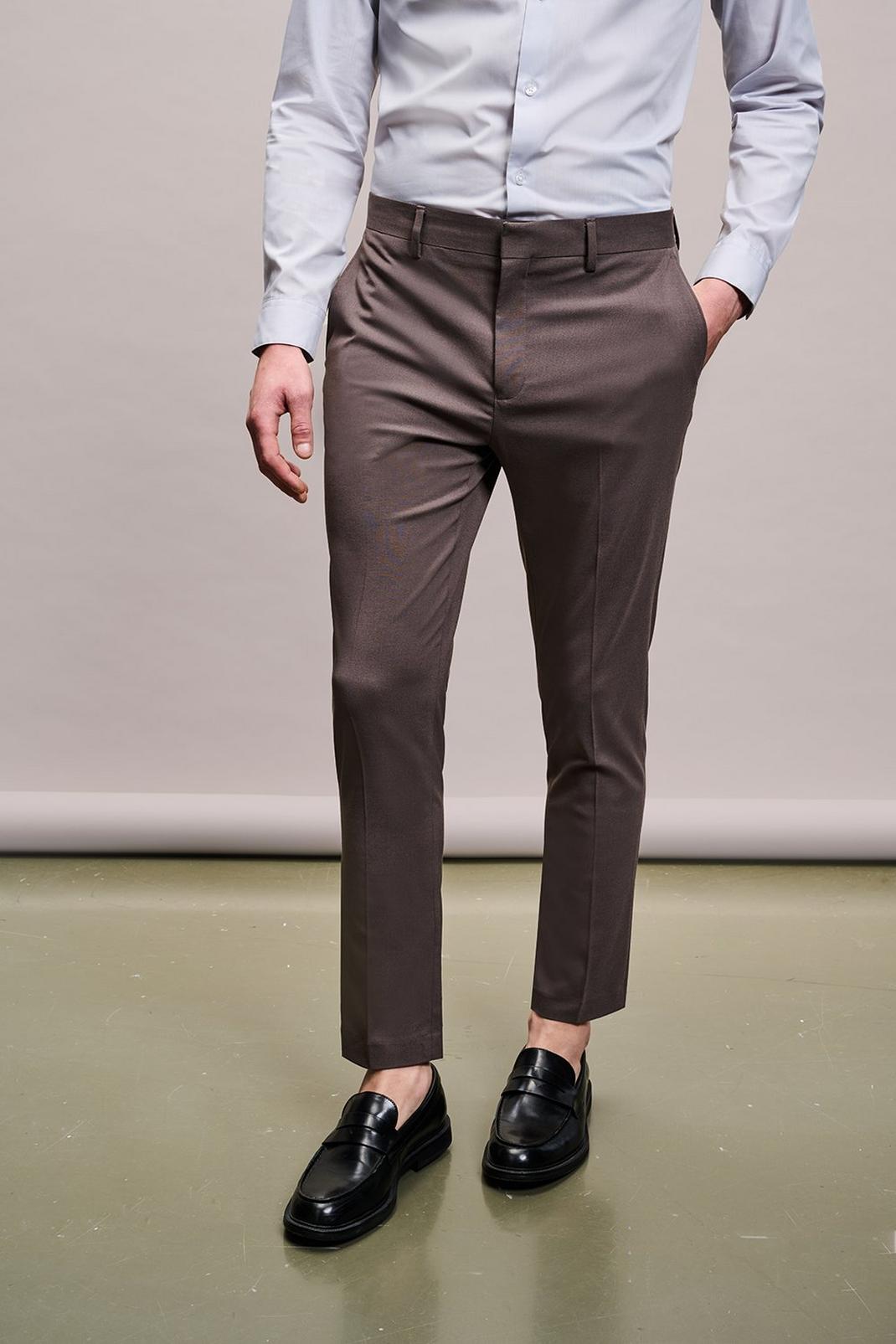 Purple Skinny Fit Taupe Suit Trouser image number 1