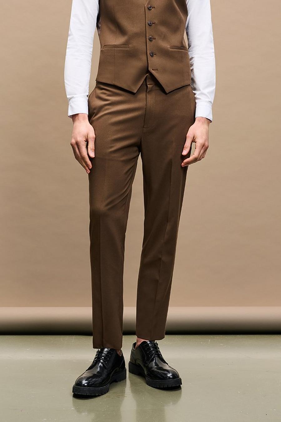 Skinny Fit Brown Suit Trousers