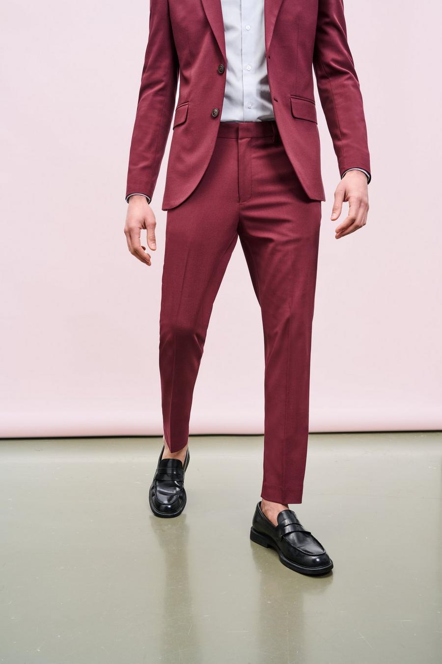 Skinny Fit Burgundy Suit Trousers