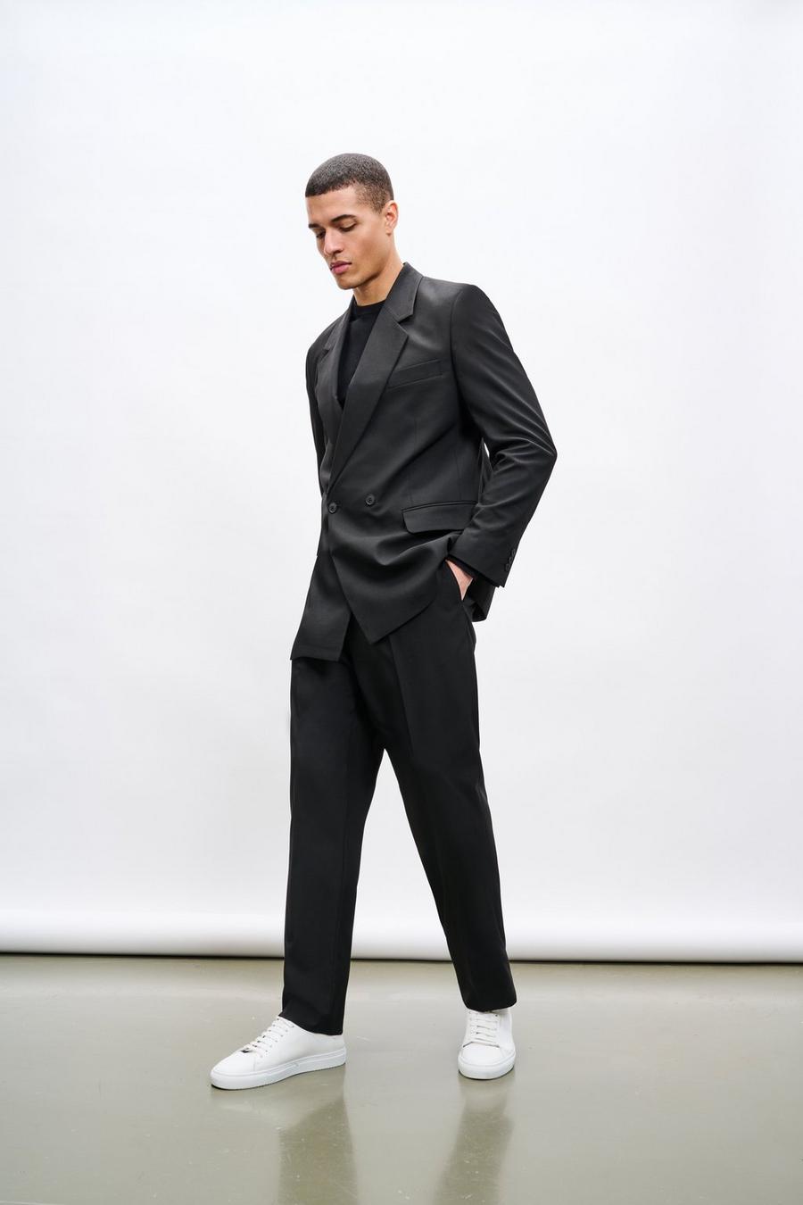 Relaxed Fit Black Double Breasted Jacket Two-Piece Suit