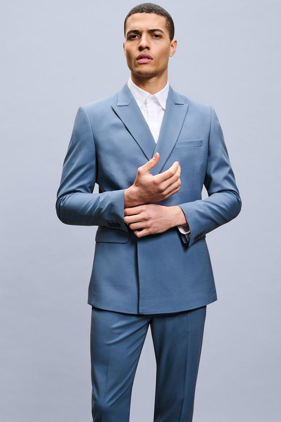 Slim Fit Blue Wrap Double Breasted Three-Piece Suit