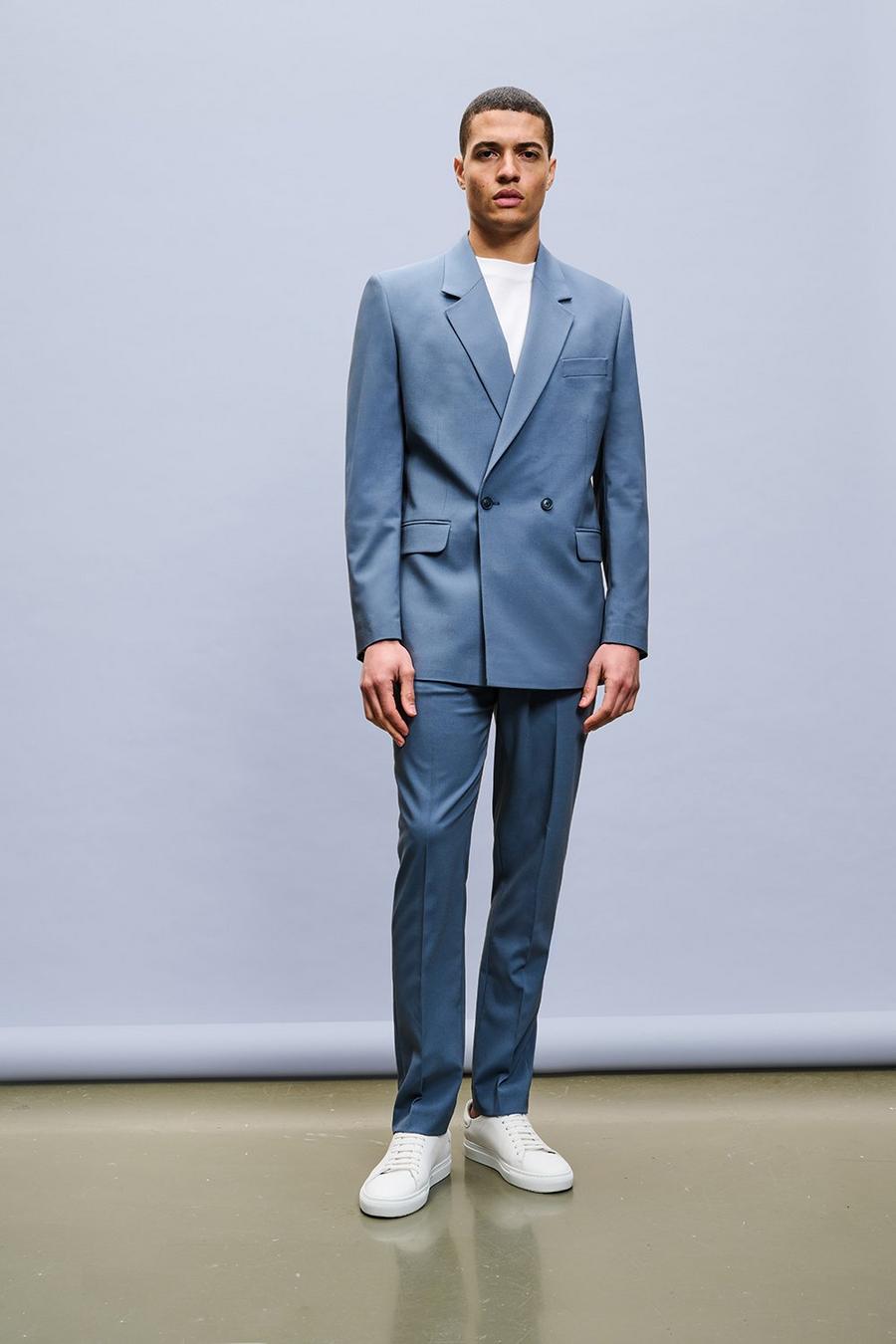 Relaxed Fit Blue Double Breasted Two-Piece Suit