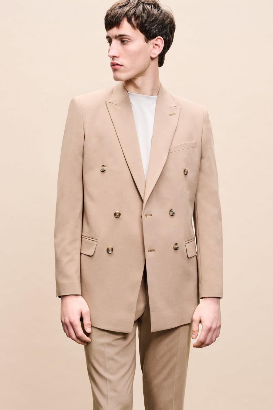 Modern Fit Light Brown Double Breasted Jacket