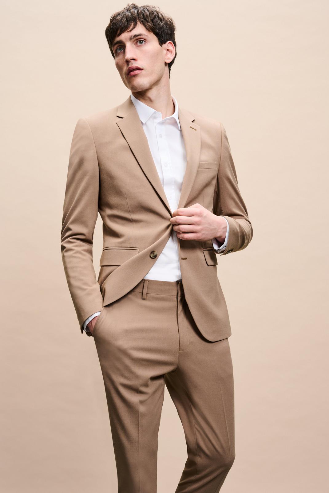 Brown Skinny Fit Stone Suit Jacket image number 1