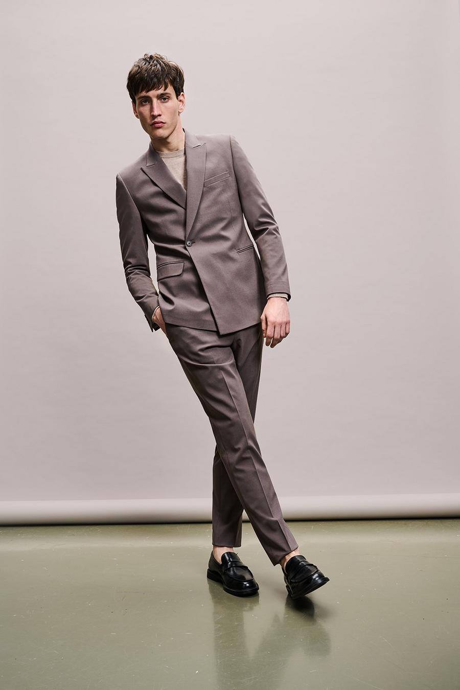 Slim Fit Taupe Wrap Double Breasted Two-Piece Suit