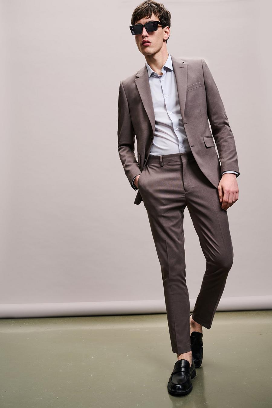 Skinny Fit Taupe Three-Piece Suit