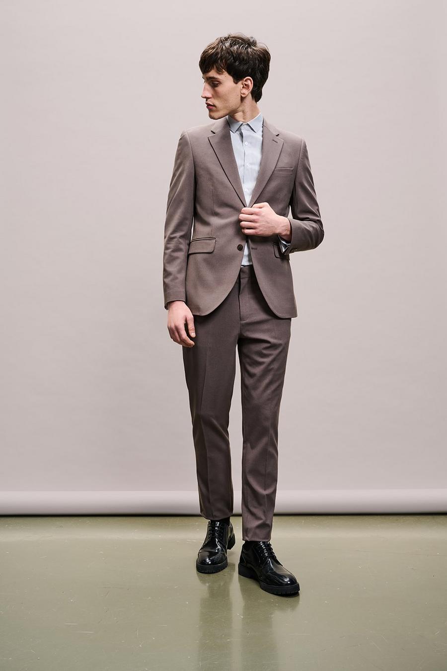 Slim Fit Taupe Three-Piece Suit