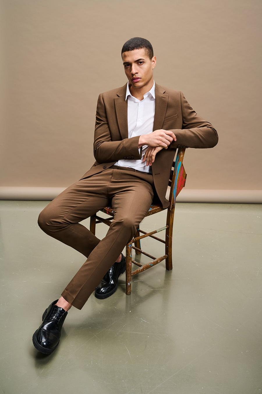 Skinny Fit Brown Two-Piece Suit 