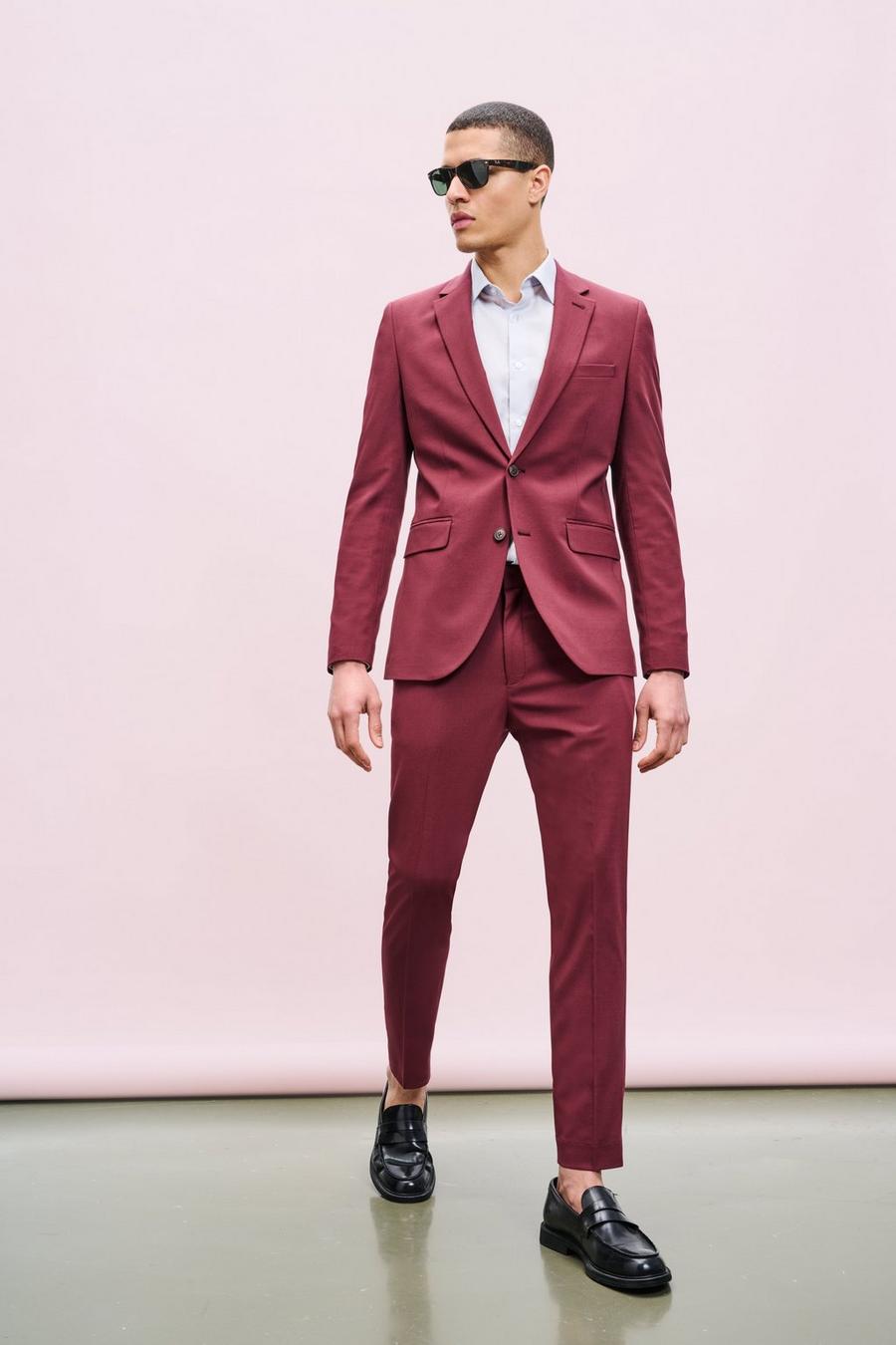 Skinny Fit Burgundy Three-Piece Suit