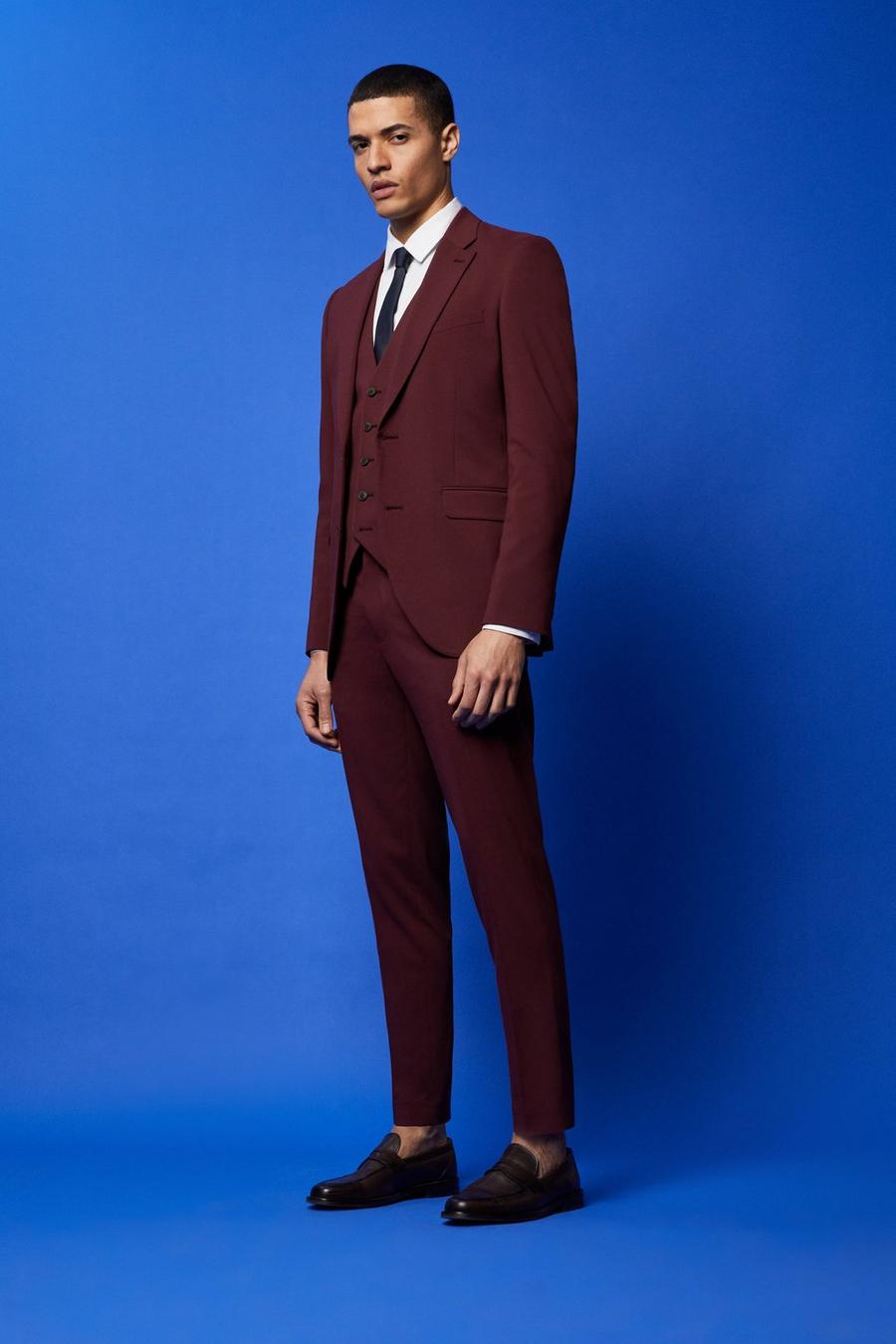 Slim Fit Burgundy Three-Piece Suit 
