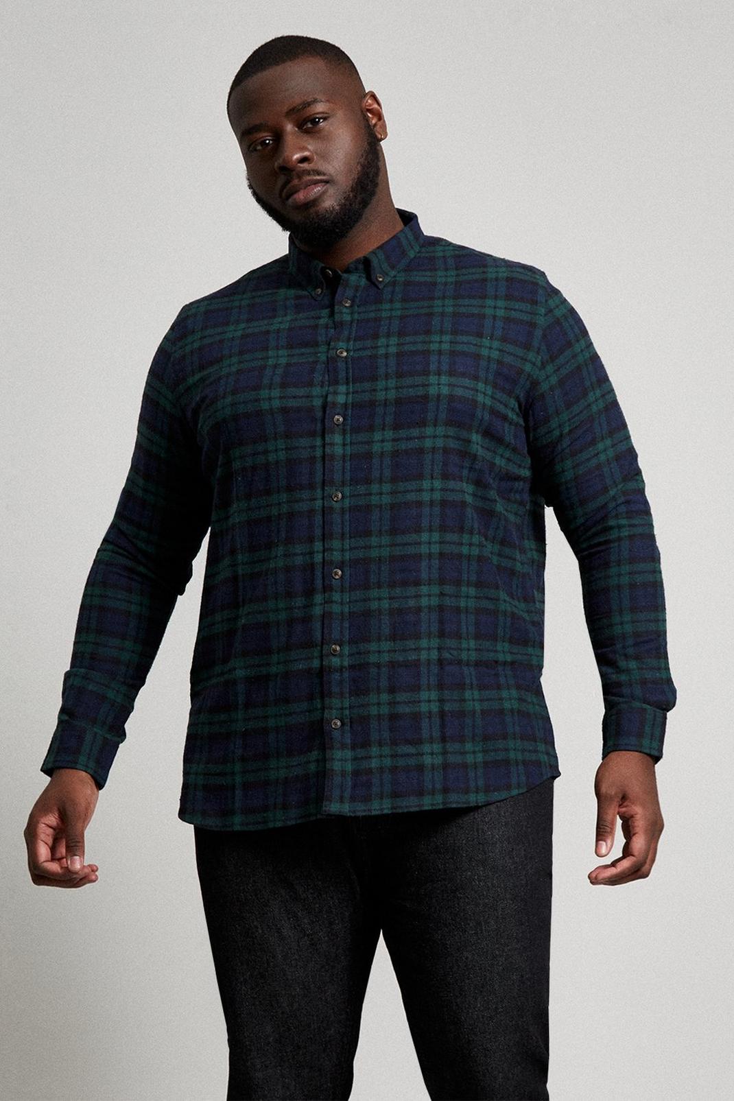 130 Long Sleeve Green Brushed Check Shirt image number 1