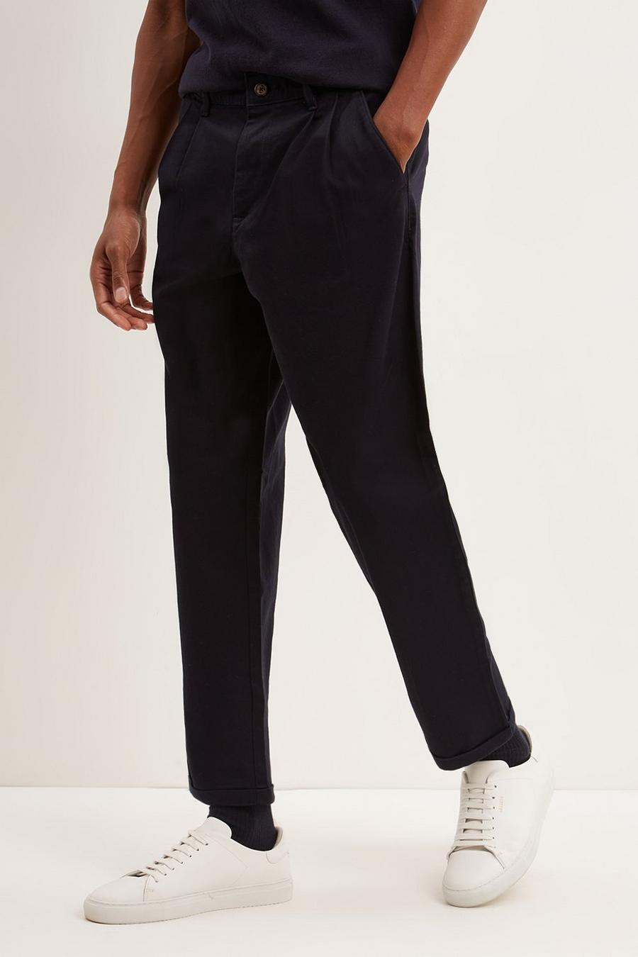 Tapered Fit Pleat Front Smart Trousers
