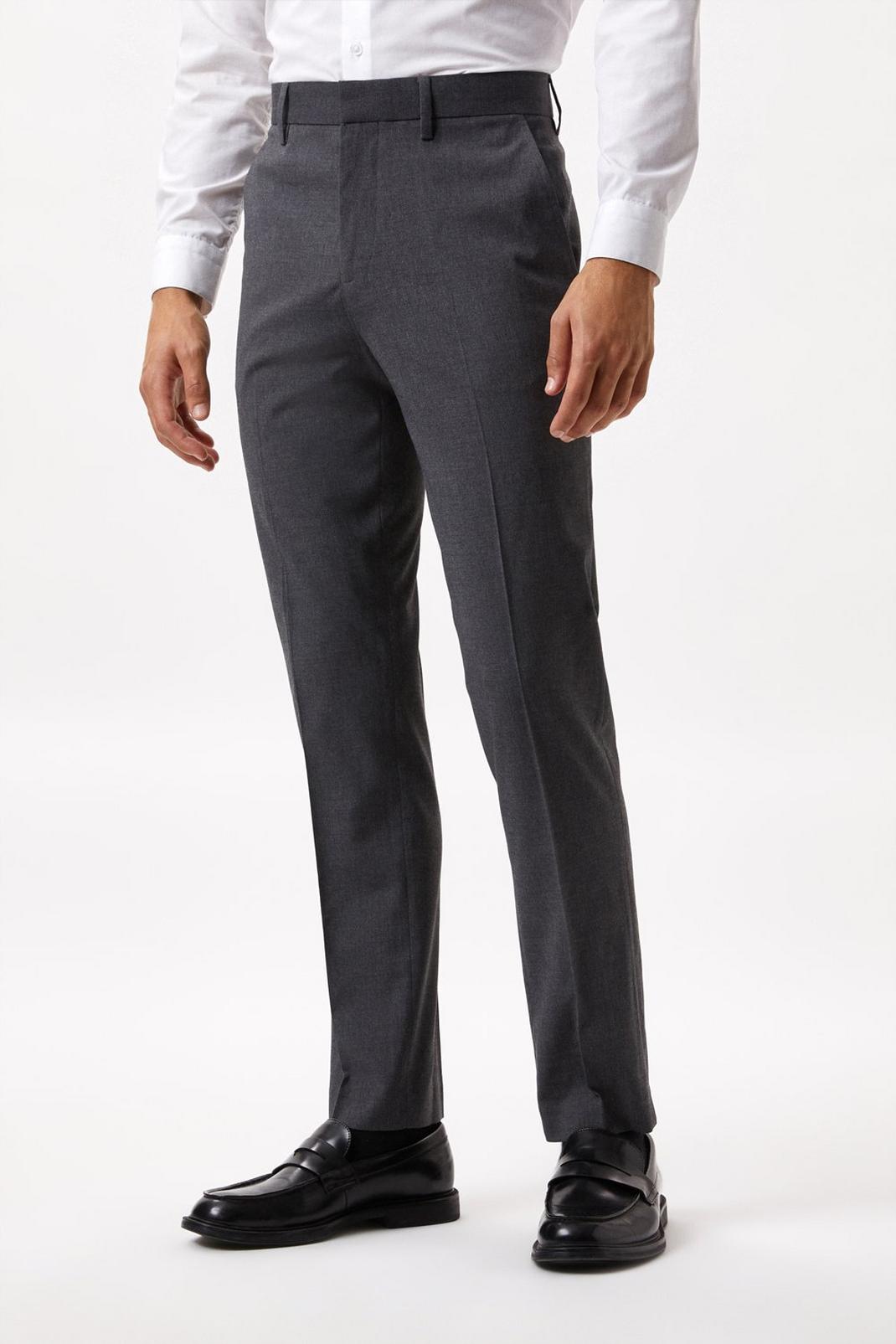 Grey Tapered Fit Charcoal Smart Trousers image number 1