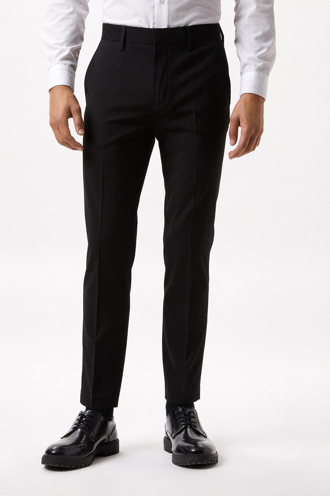 Skinny Fit Black Smart Trousers image number 1