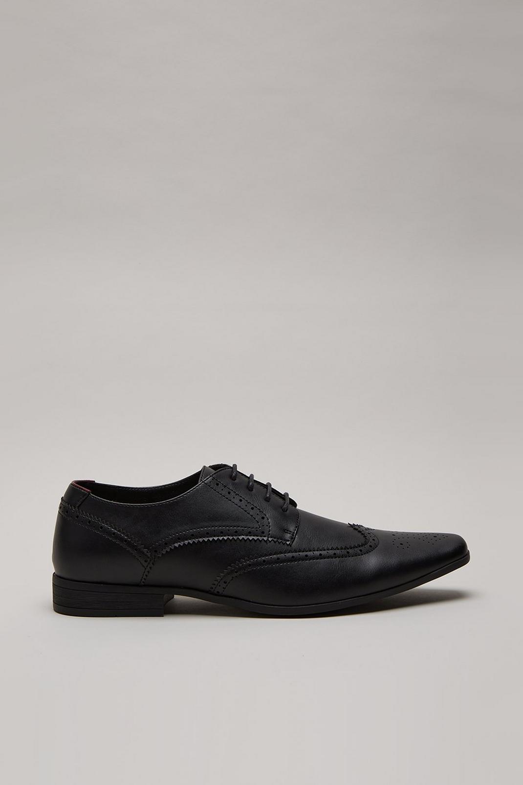 Black Leather Look Brogue Shoes image number 1