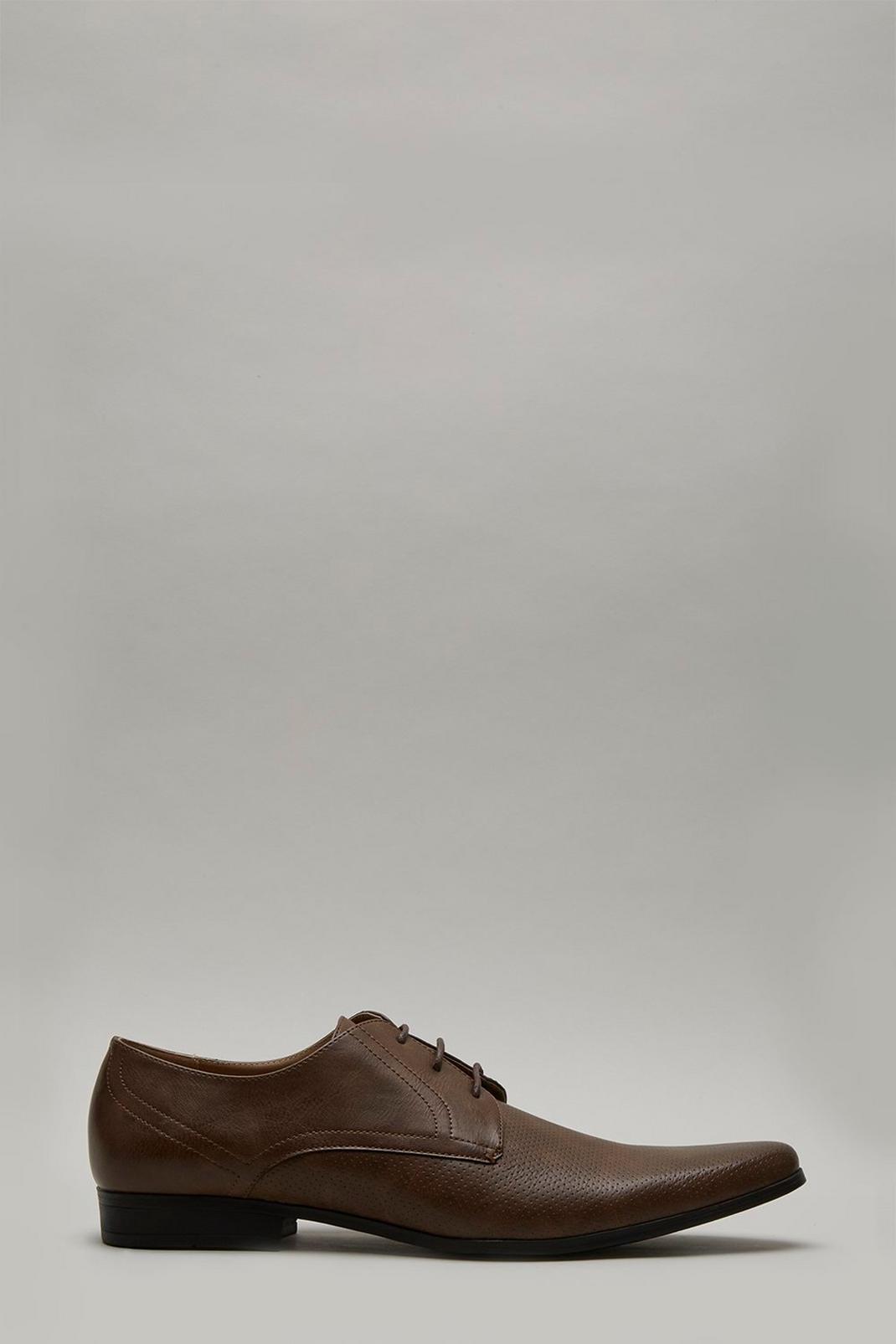 Tan Leather Look Formal Derby Shoes  image number 1
