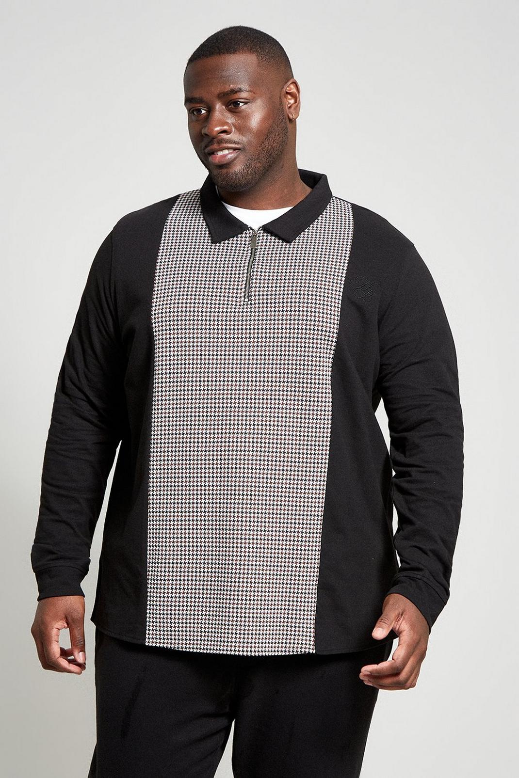 Black Plus And Tall Dogtooth Check Blocked Polo image number 1