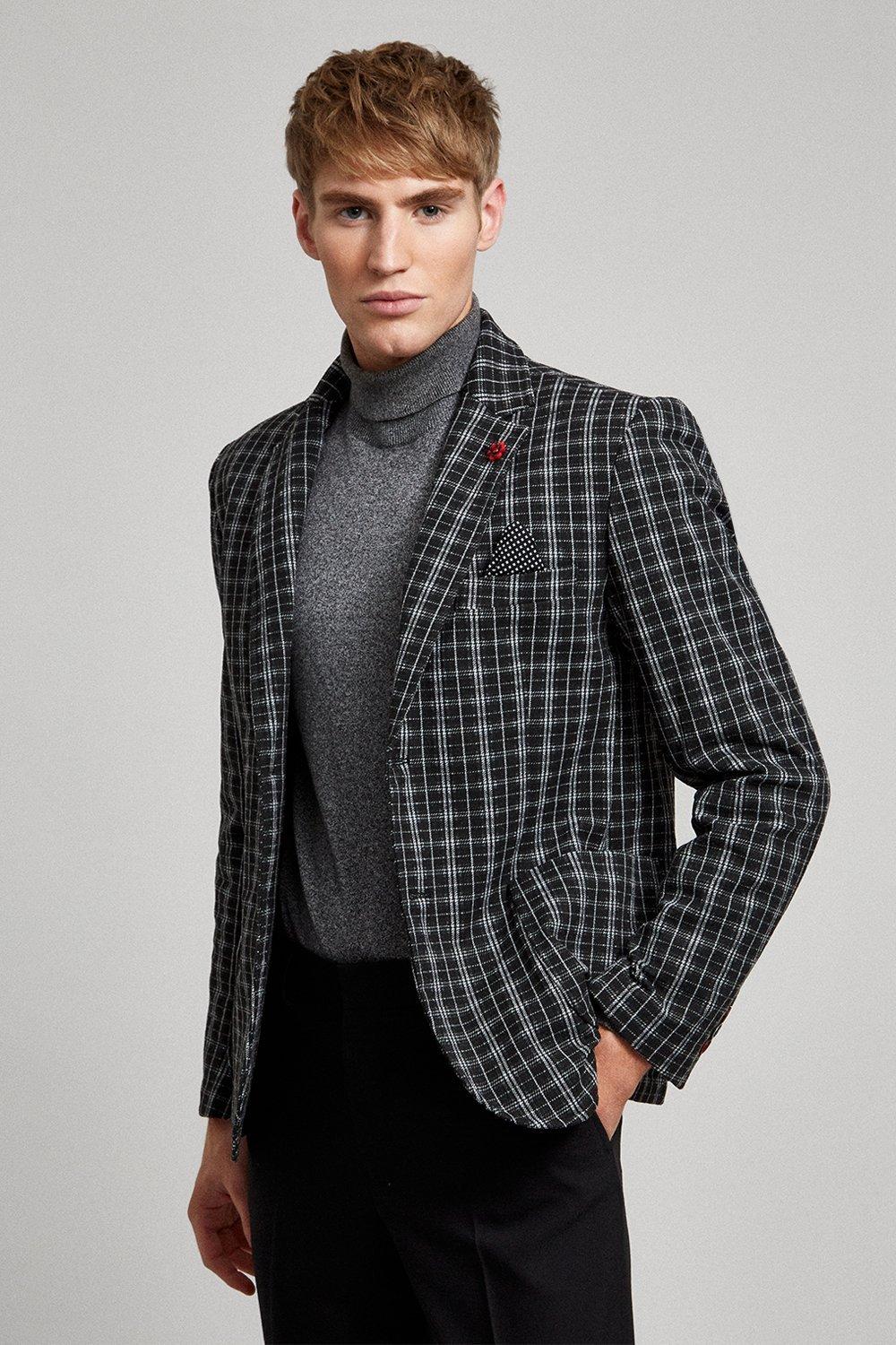 grey black check blazer