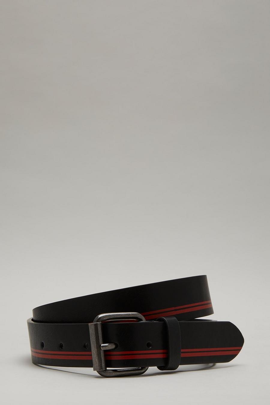 Black Belt With Red Stripe Print