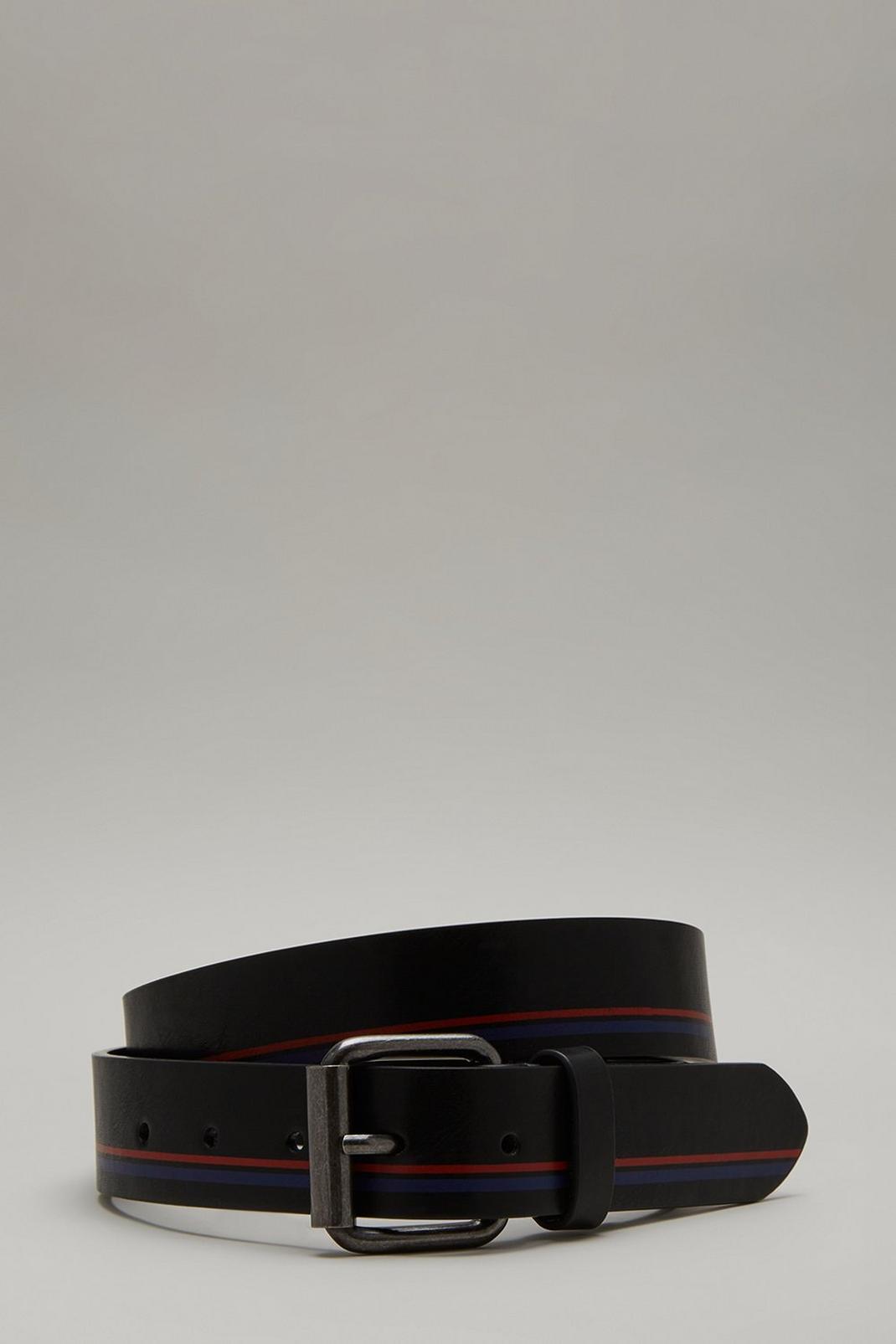 Black Belt With Red And Navy Stripe Print image number 1