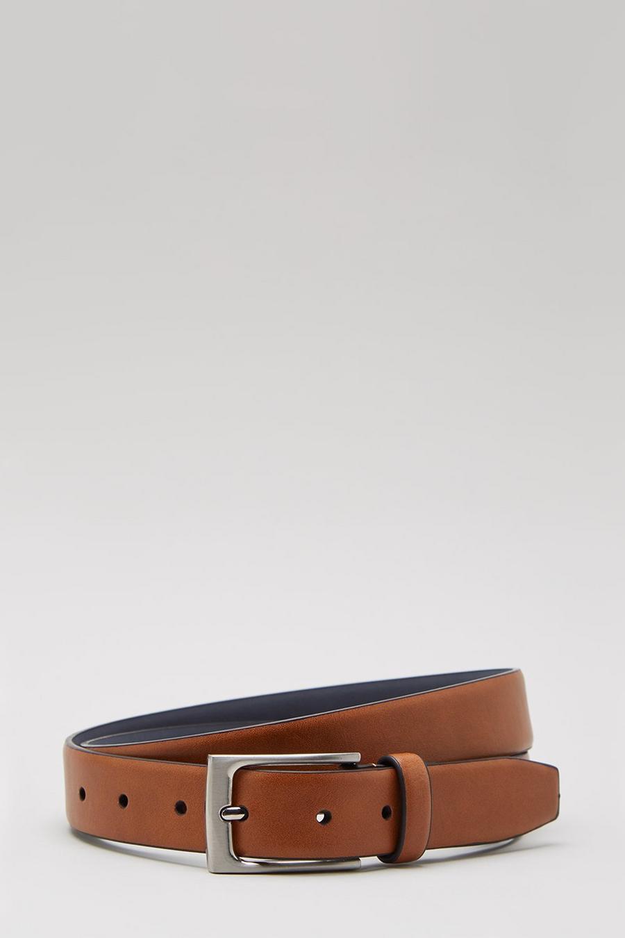 Tan Feathered Edge Belt With Navy Lining