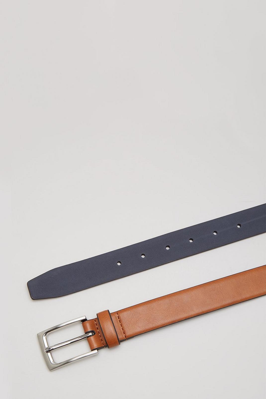166 Tan Feathered Edge Belt With Navy Lining image number 2