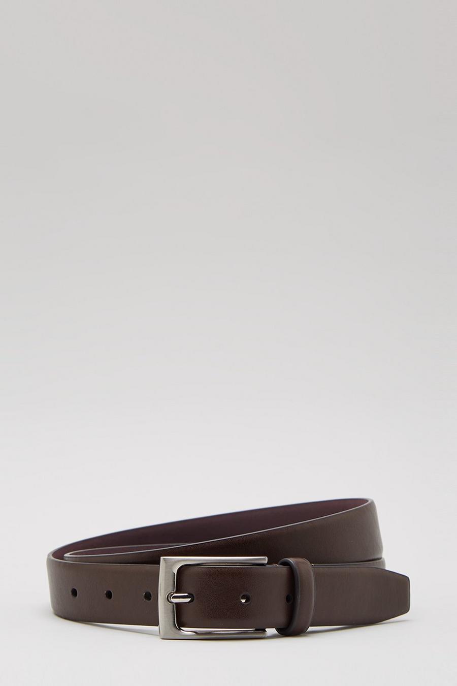 Brown Feathered Edge Belt With Purple Lining