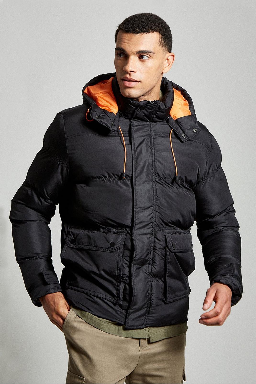 Black Short Puffer With Hood image number 1