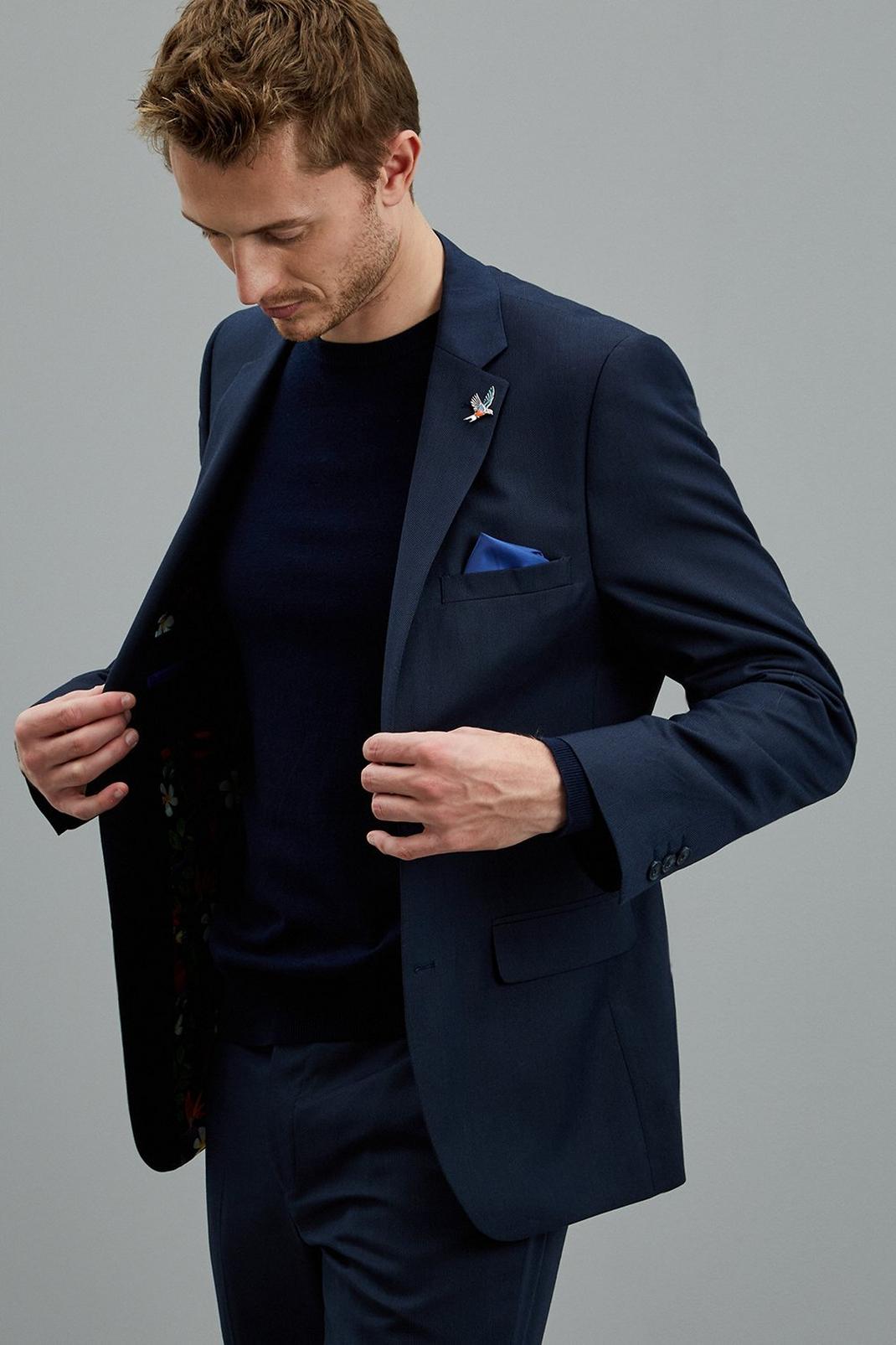 Slim Fit Navy Texture Two-Piece Suit image number 1