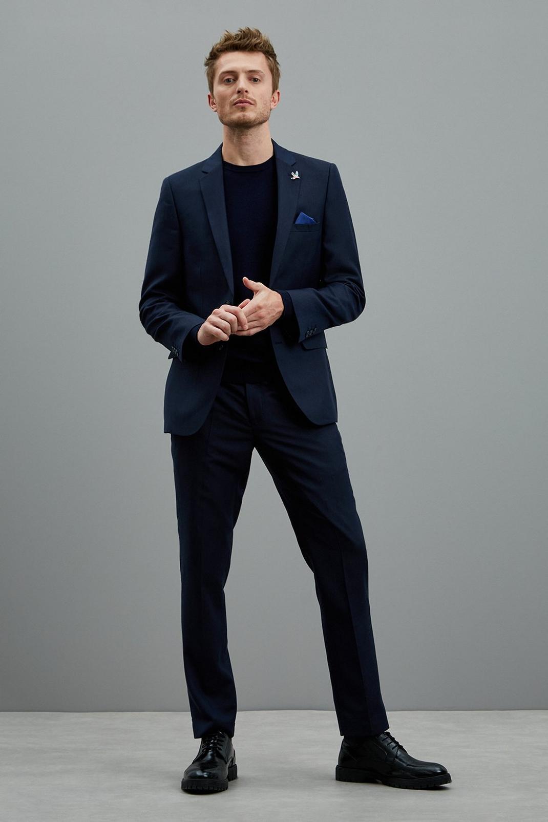 Slim Fit Navy Texture Two-Piece Suit image number 2