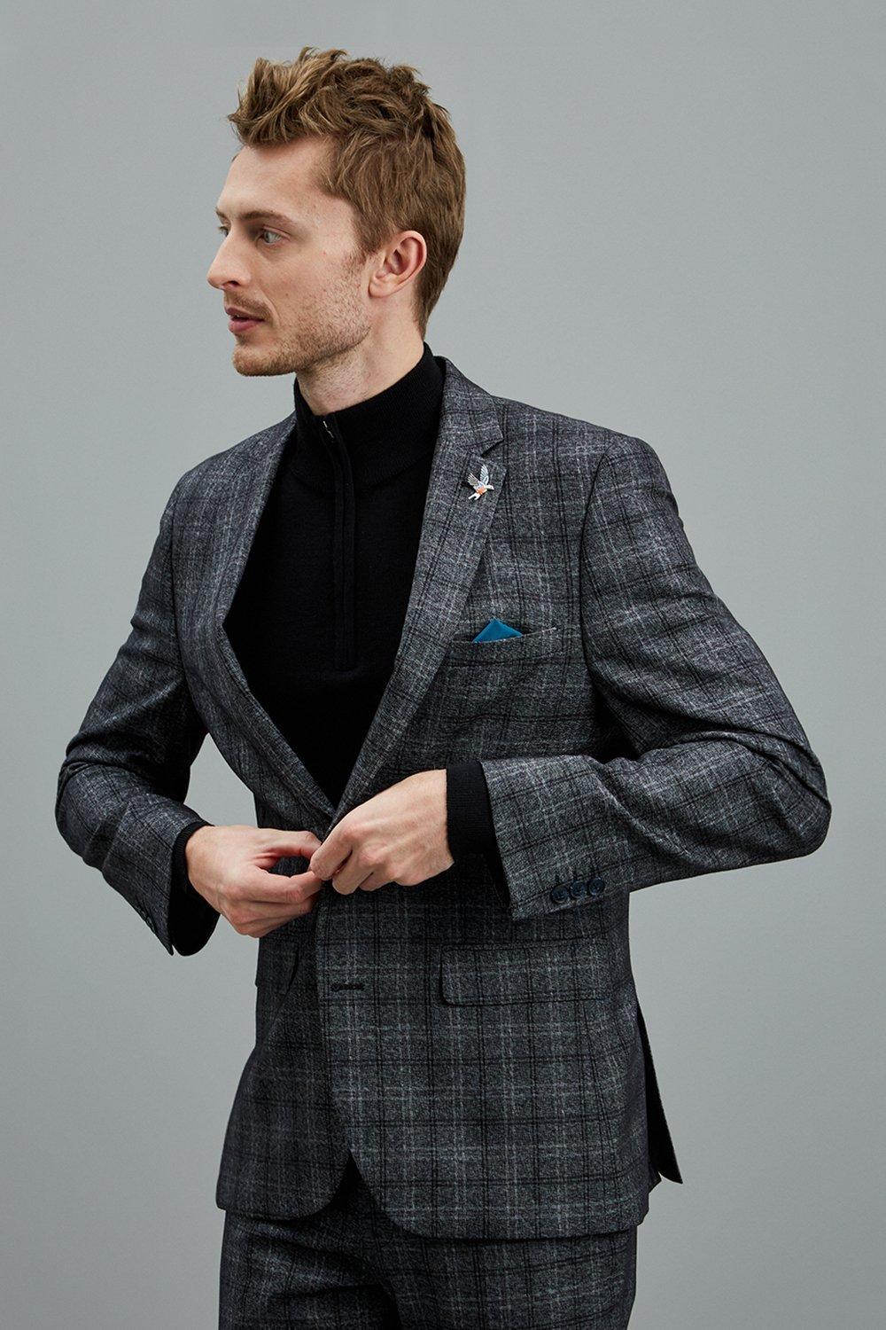 textured check suit blazer