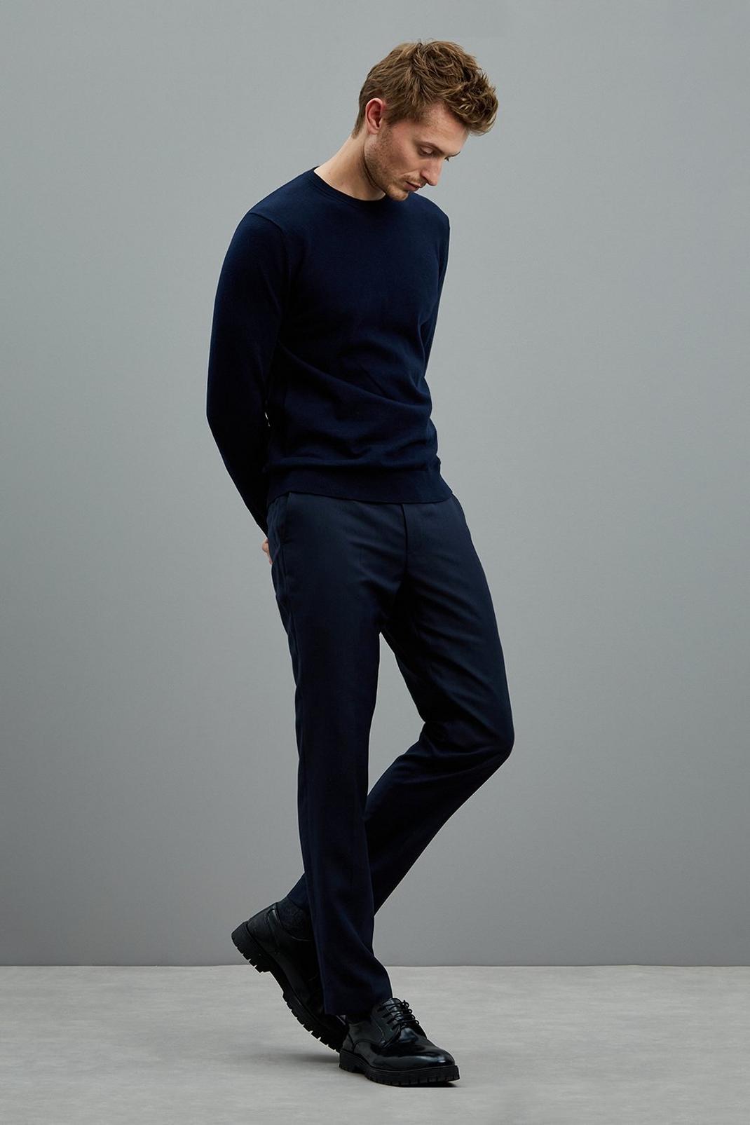 Slim Fit Navy Texture Trouser image number 1