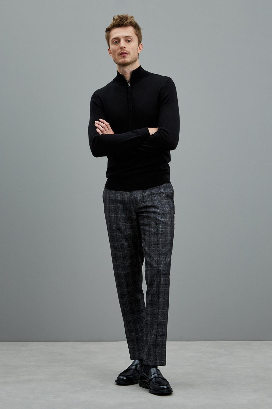 Slim Fit Grey Texture Check Trouser image number 1