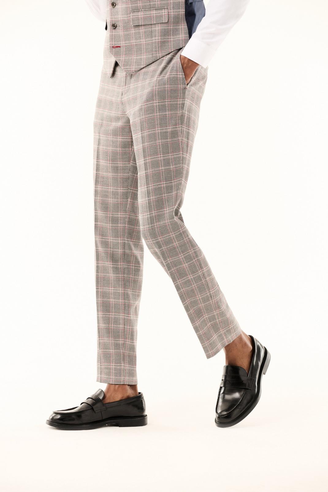 Grey Slim Fit Black And White Highlight Check Suit Trousers  image number 1