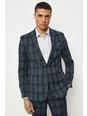Blue Skinny Fit Navy Green Check Jacket