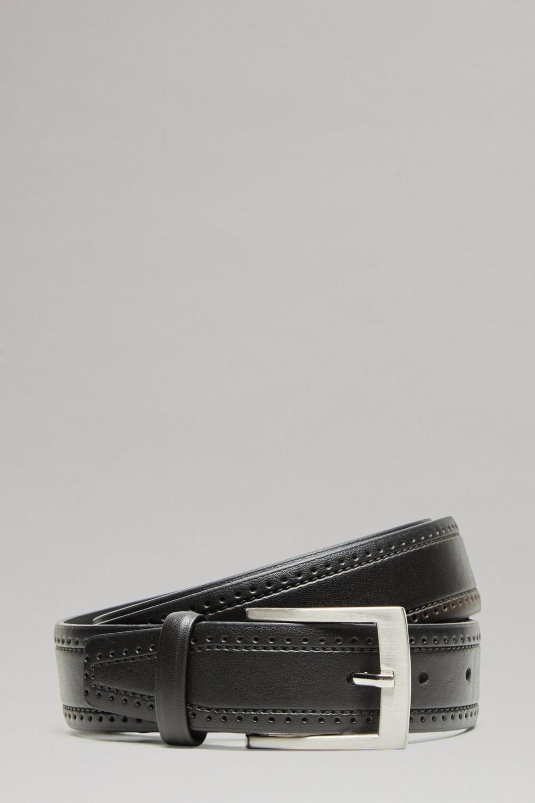 Plus And Tall Black Brogue Detailed Belt image number 1